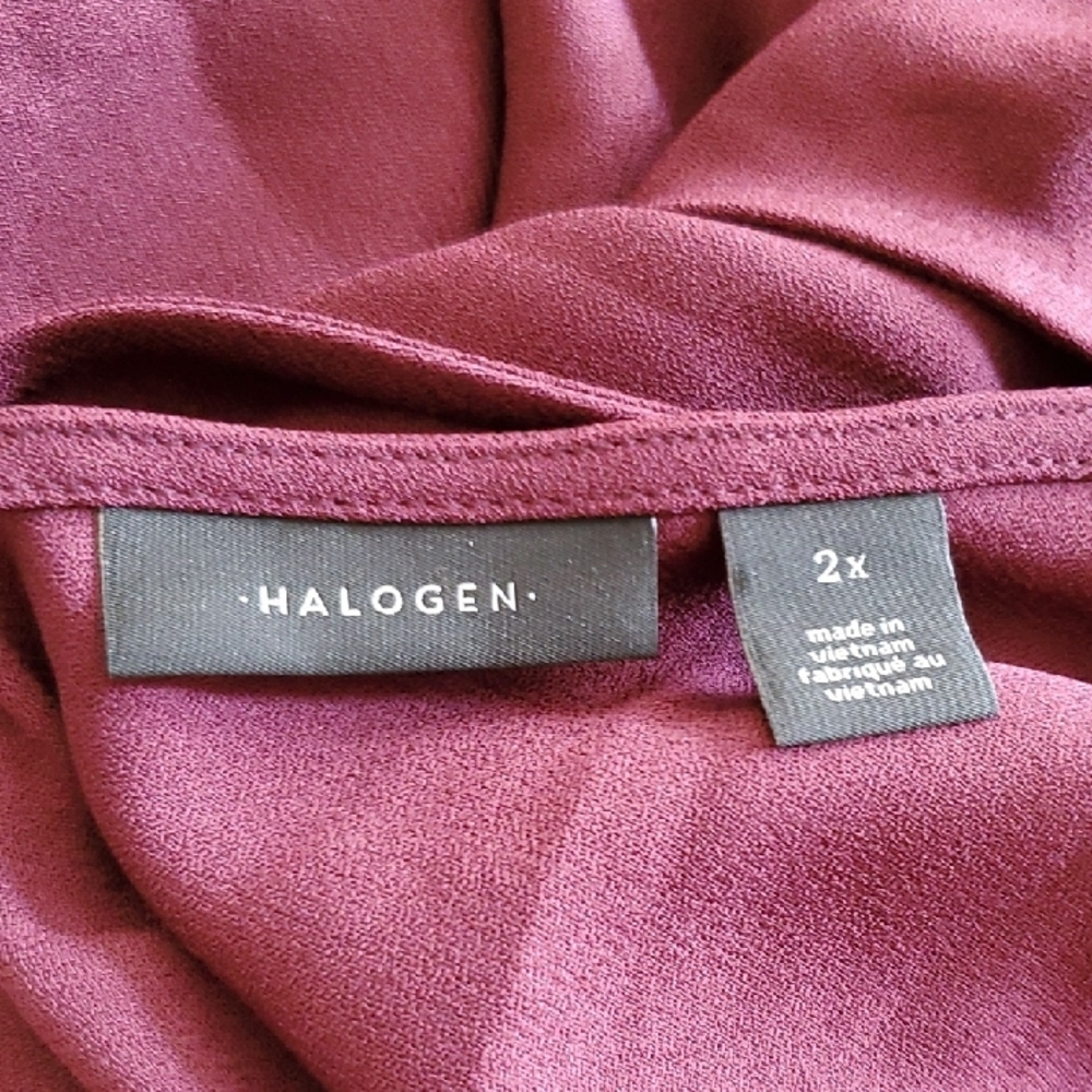 🍷 Halogen Flowy Maroon Wine Shirt Dress Cap Sleeve Top - Picture 3 of 4